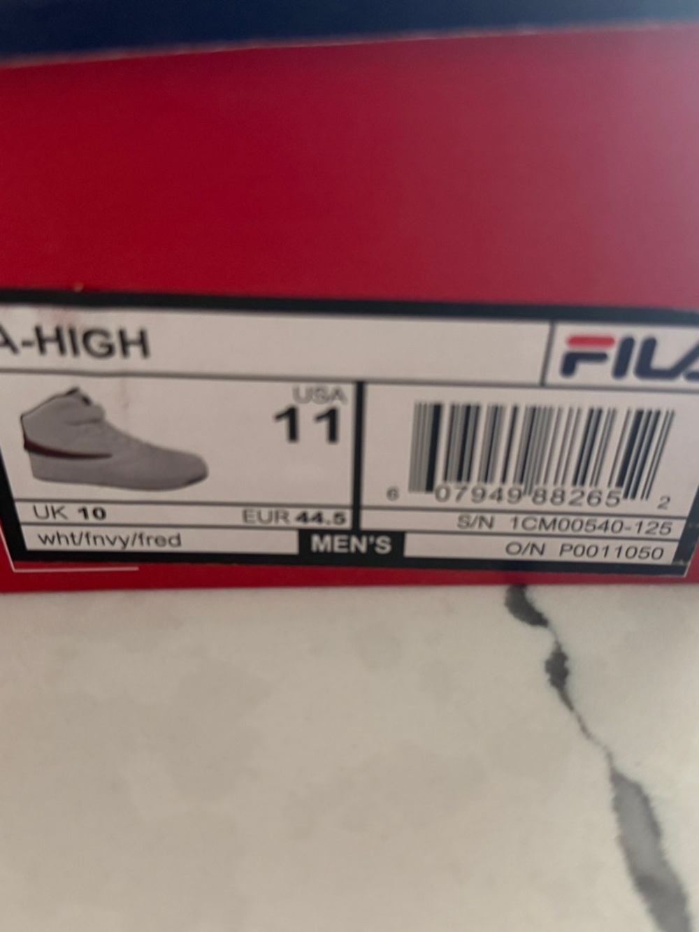 Fila Men's High-Top Sneakers in White/Navy/Red (Size 11)